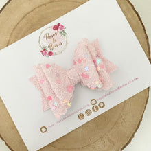 Load image into Gallery viewer, Pink Blush Glitter Hair Bow Headband or Clip
