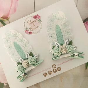 Mint Green Stand Up Bunny Ear Clips - Easter Bunny Clips