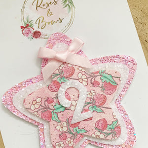 Pink Strawberry Birthday Badge - Birthday Glitter Badge