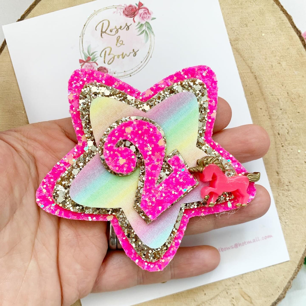 Unicorn neon Birthday Badge - Birthday Glitter Badge