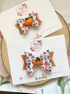 Pumpkin Halloween Glitter Bow Headband or Clip