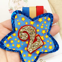 Load image into Gallery viewer, Blue and Gold Star Birthday Badge - Birthday Glitter Badge
