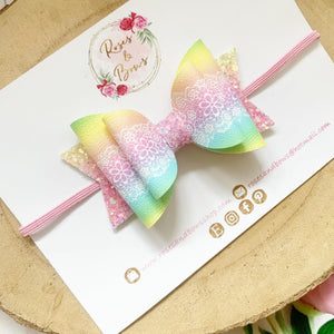 Rainbow Lace Print Hair Bow Headband or Clip