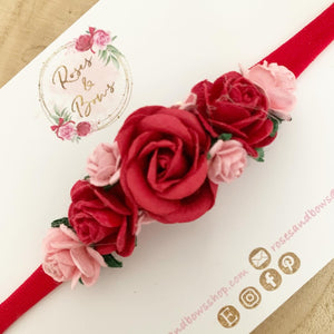 Pink and red flower headband - Flower Crown Headband