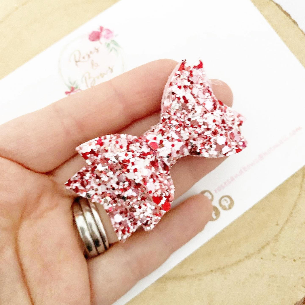 Pink & Red Glitter Hair Bow Headband or Clip