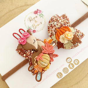 Autumn deer Hair Bow Headband or Clip