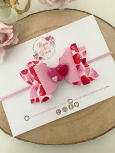 Pink and Red Valentine’s Day Hair Bow Headband or Clip