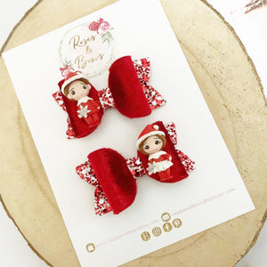 Elf pigtail bows - clip set - Christmas glitter bows