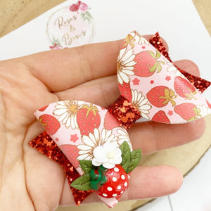 Strawberry Hair Bow Headband or Clip