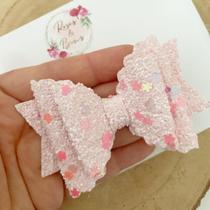 Pink Blush Glitter Hair Bow Headband or Clip