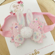 Load image into Gallery viewer, Easter Bunny Hair Bow Headband or Clip - Pink Bunny Rabbit Ears Hair Bow - cotton tail bow
