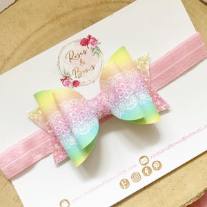 Rainbow Lace Print Hair Bow Headband or Clip