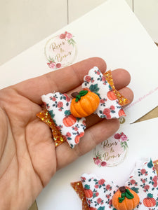 Pumpkin Halloween Glitter Bow Headband or Clip