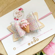 Load image into Gallery viewer, Pink Ice Cream Hair Bow Headband or Clip
