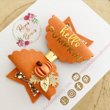 Load image into Gallery viewer, Hello Pumpkin Bow Headband or Clip
