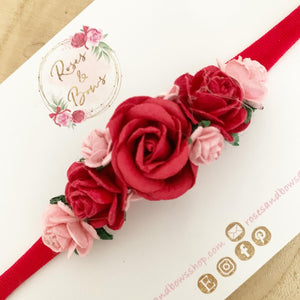 Pink and red flower headband - Flower Crown Headband