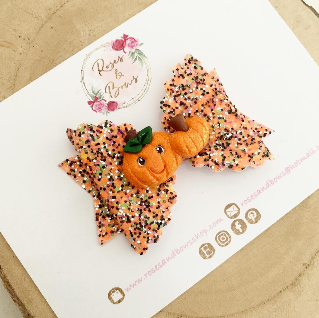 Pumpkin Patch Glitter Bow Headband or Clip