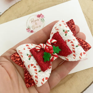 Candy Cane Hair Bow Headband or Clip