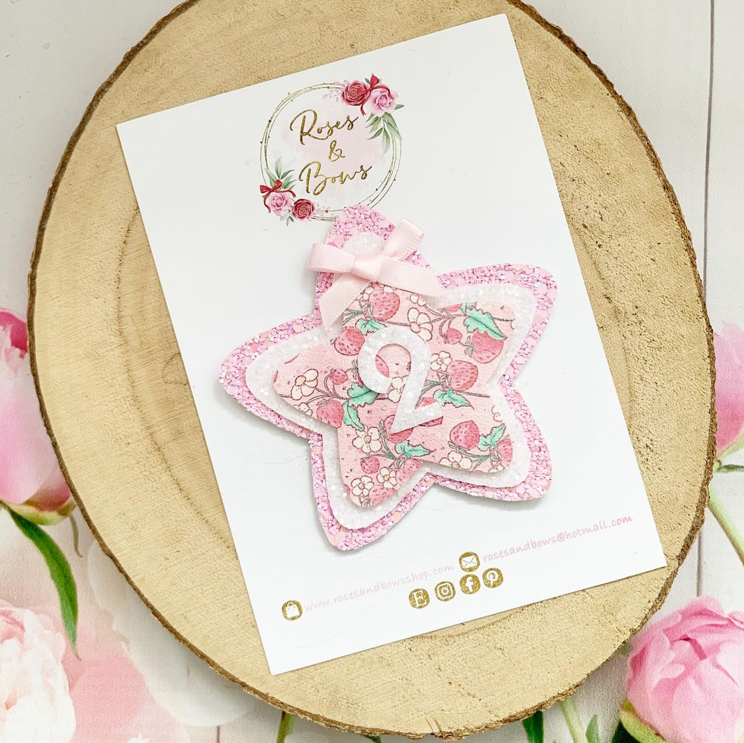 Pink Strawberry Birthday Badge - Birthday Glitter Badge