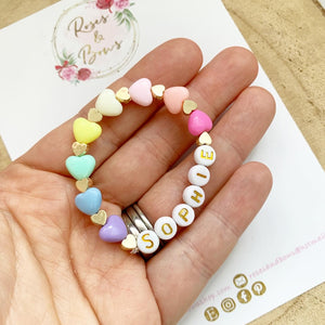 Girls Rainbow Heart Personalised Bracelet