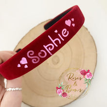 Load image into Gallery viewer, Personalised name velvet Valentine’s Day headband
