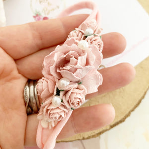 Pink Floral pearl headband