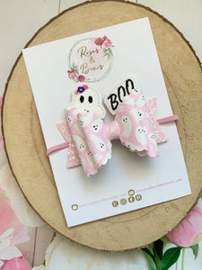 Pink Ghost Hair Bow Headband or Clip