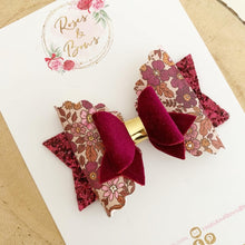 Load image into Gallery viewer, Autumn Fall Plum Floral Hair Bow Headband or Clip
