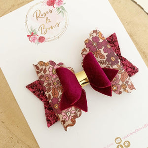 Autumn Fall Plum Floral Hair Bow Headband or Clip