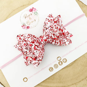 Pink & Red Glitter Hair Bow Headband or Clip