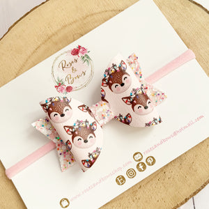 Pink Christmas Reindeer Hair Bow Headband or Clip