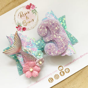 Mermaid Birthday Hair Bow - Birthday Headband - Birthday Hair Clip