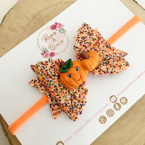 Pumpkin Patch Glitter Bow Headband or Clip