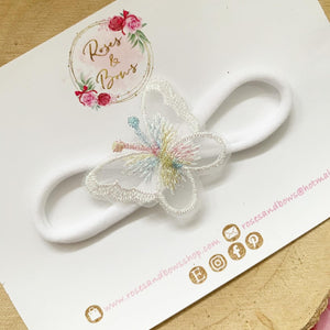 White rainbow butterfly headband