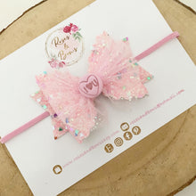 Load image into Gallery viewer, Pink Valentine’s tulle Hair Bow Headband or Clip
