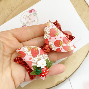 Strawberry Hair Bow Headband or Clip