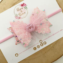 Load image into Gallery viewer, Pink Valentine’s tulle Hair Bow Headband or Clip
