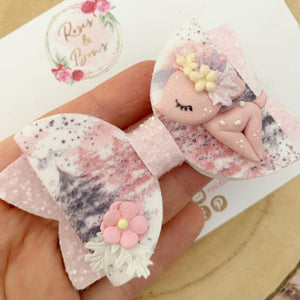 Pink winter deer Hair Bow Headband or Clip