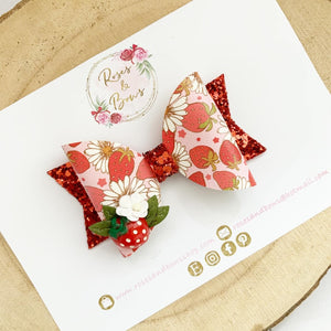 Strawberry Hair Bow Headband or Clip