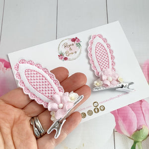 Pink Stand Up Bunny Ear Clips - Easter Bunny Clips