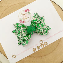 Load image into Gallery viewer, St Patrick’s Day Shamrock Glitter Hair Bow Headband or Clip
