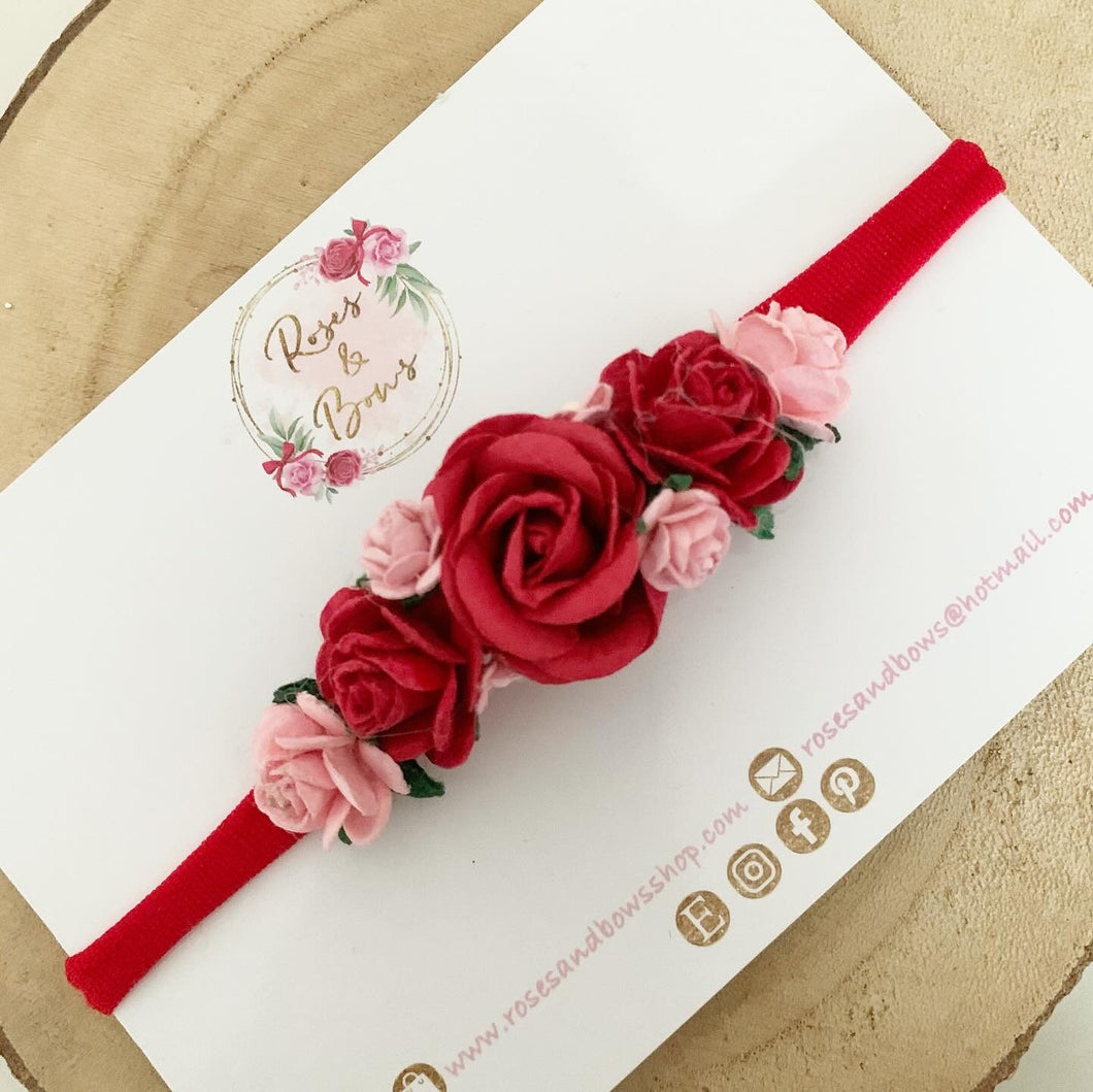 Pink and red flower headband - Flower Crown Headband