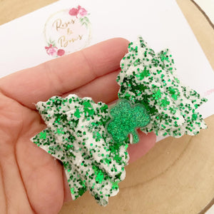 St Patrick’s Day Shamrock Glitter Hair Bow Headband or Clip