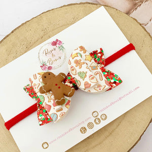 Christmas Gingerbread Hair Bow Headband or Clip