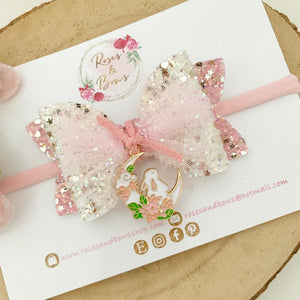 Easter Bunny tulle Charm Glitter Bow Headband or Clip