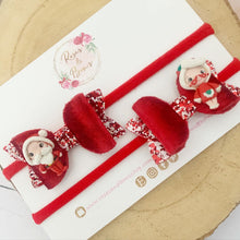 Load image into Gallery viewer, Mr and Mrs Claus pigtail bows - clip set - Christmas glitter bows
