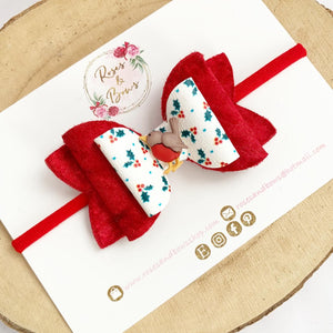 Christmas Robin Charm Hair Bow Headband or Clip