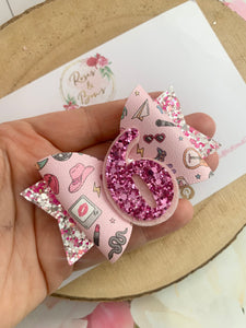 Cowgirl Birthday Bow Headband or Clip