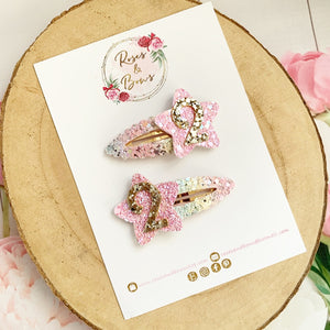 Rainbow Star Birthday Clip -Birthday Number Snap Clip