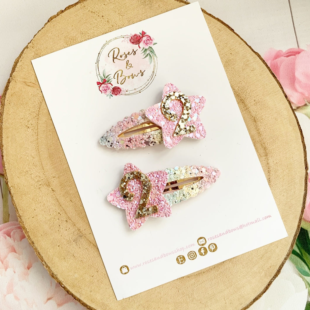 Rainbow Star Birthday Clip -Birthday Number Snap Clip